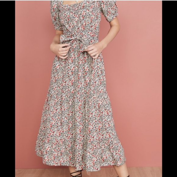 Anthropologie Floral Prairie Puff Sleeve Tiered Maxi Dress - Picture 14 of 16